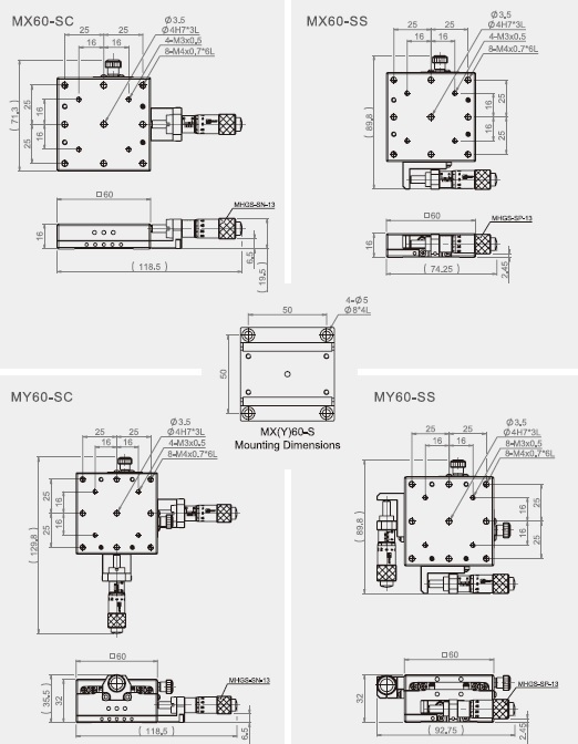 Plan de MX60 et MY60 INOX